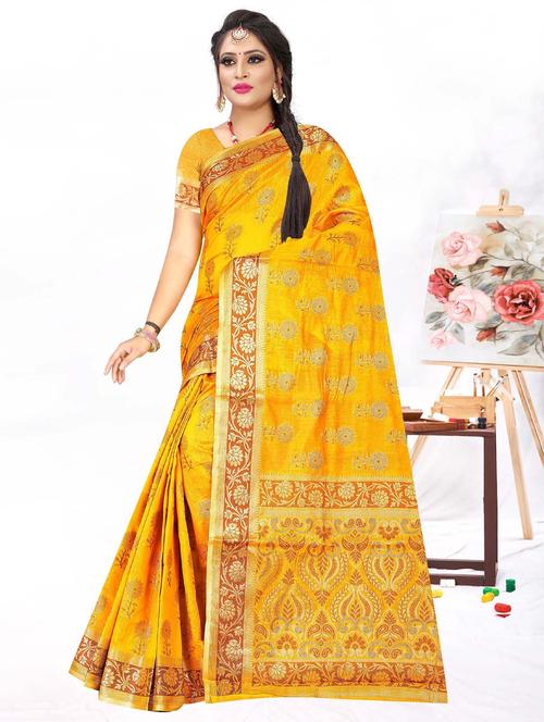 orange colored banarasi saree with blouse - 20307892 - Very Small Image - 1