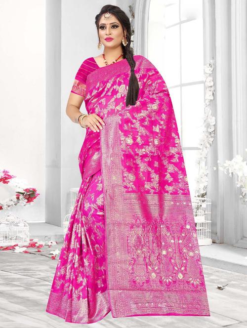 pink colored banarasi saree - 20307902 - Very Small Image - 1