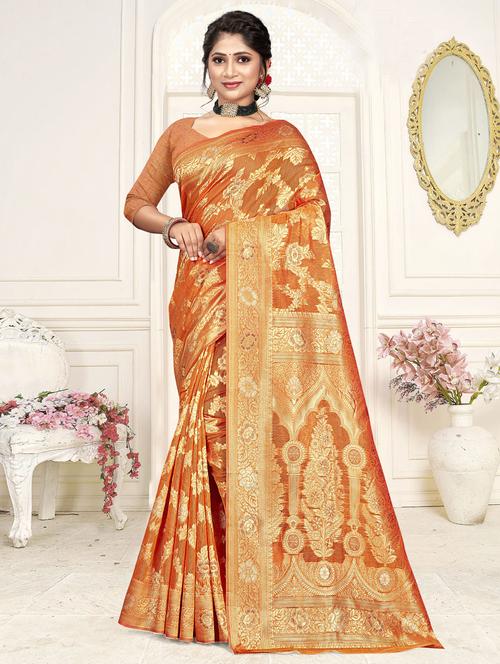 orange colored banarasi saree with blouse - 20307906 - Very Small Image - 1