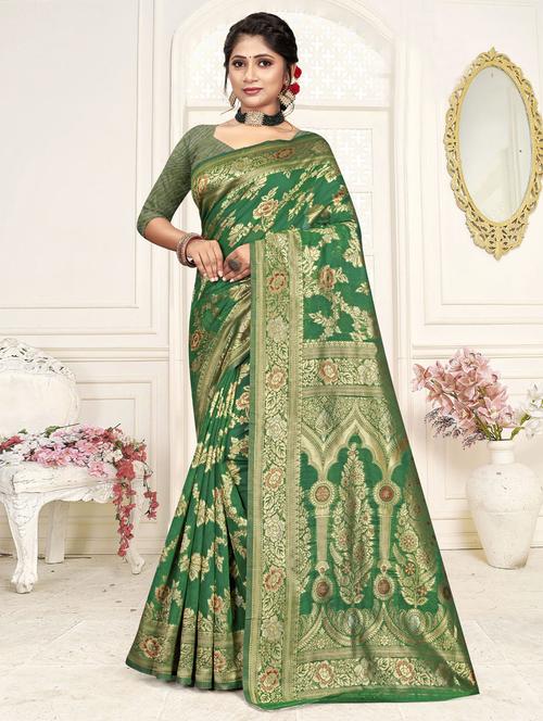 green colored banarasi saree with blouse - 20307908 - Very Small Image - 1