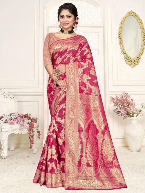 pink colored banarasi saree with blouse - 20307909 - Very Small Image - 1