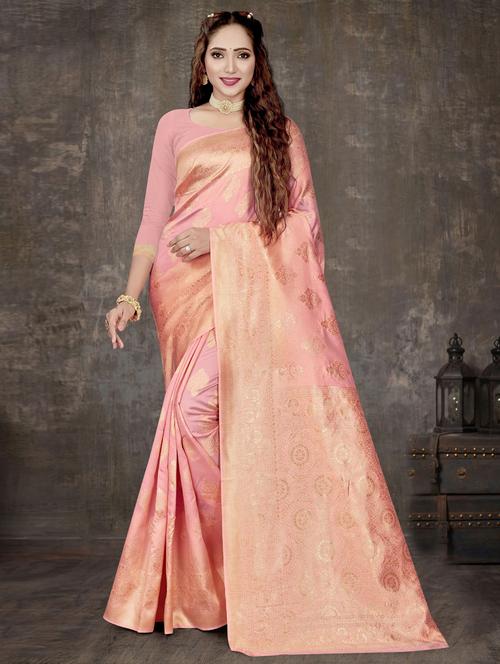 peach colored banarasi saree with blouse - 20307919 - Very Small Image - 1