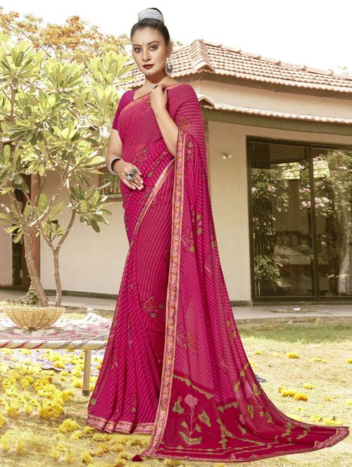pink colored printed saree with blouse - 20307940 - Very Small Image - 1