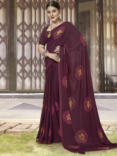 purple colored printed saree - 20307954 - Very Small Image - 1