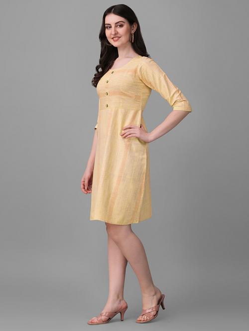 yellow striped round neck a-line dress - 20307989 - Very Small Image - 1