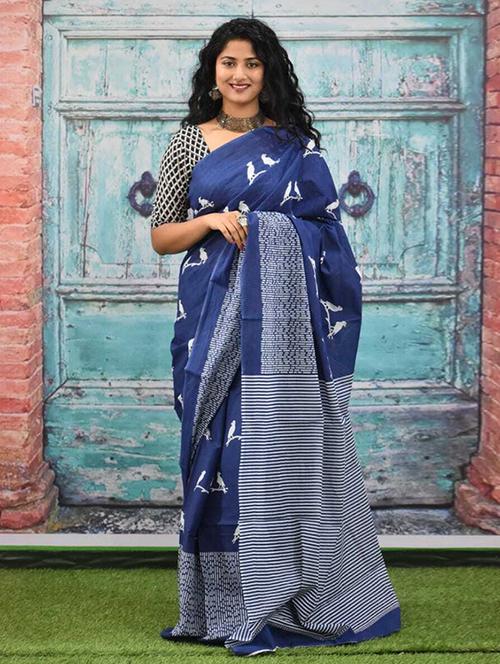 blue colored printed saree - 20308179 - Very Small Image - 1