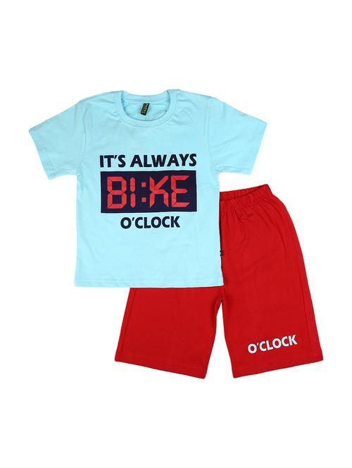 light blue typography printed shorts set - 20308670 - Very Small Image - 1