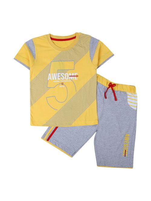 yellow printed detailed t-shirt & shorts set - 20308730 - Very Small Image - 1