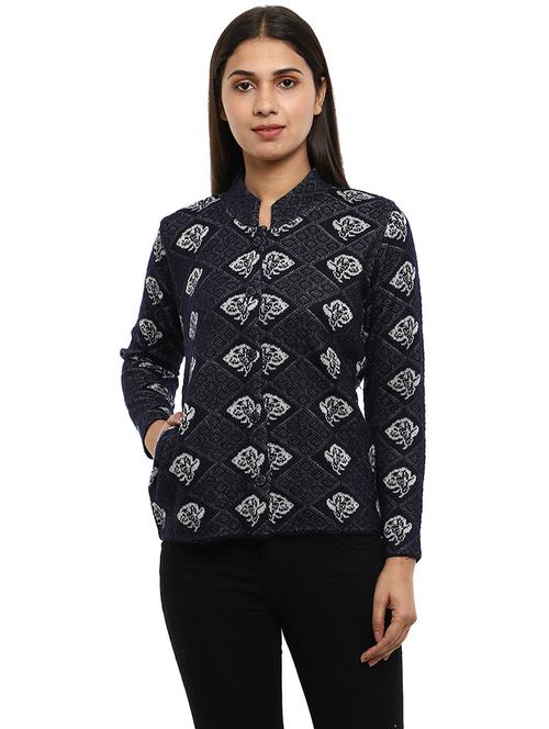 navy blue wool blend cardigan - 20308887 - Very Small Image - 1