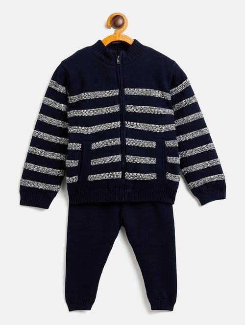 unisex navy blue striped top and bottom full length set - 20309245 - Very Small Image - 1
