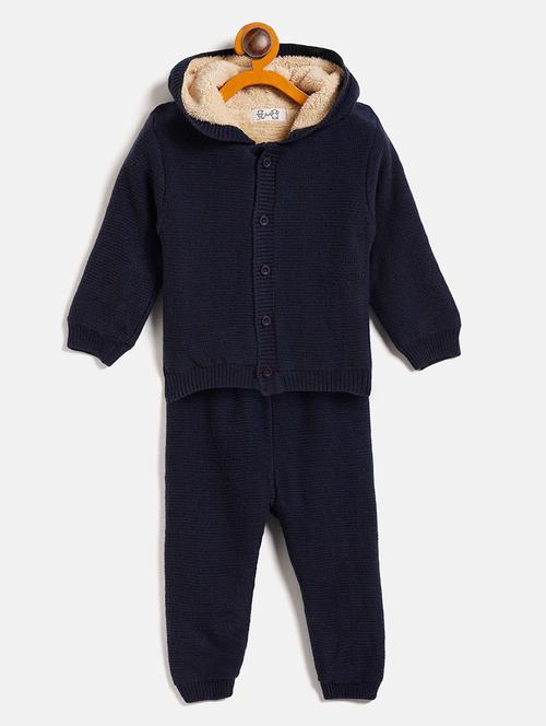 unisex navy blue hooded top and bottom full length set - 20309252 - Very Small Image - 1