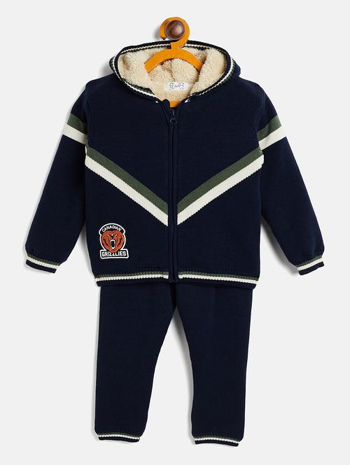 unisex navy blue hooded top and bottom full length set - 20309256 - Very Small Image - 1