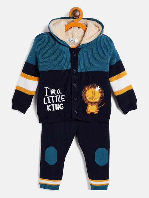 unisex navy blue hooded top and bottom full length set - 20309258 - Very Small Image - 1