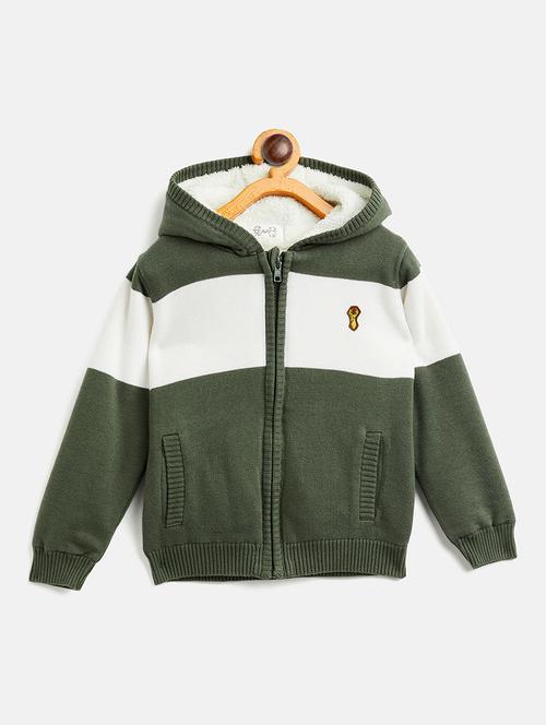 unisex green color block hooded sweater - 20309279 - Very Small Image - 1