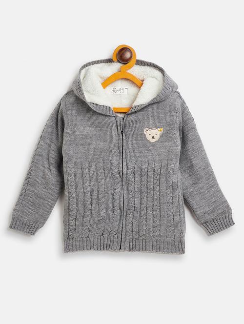 unisex grey solid hooded sweater - 20309286 - Very Small Image - 1