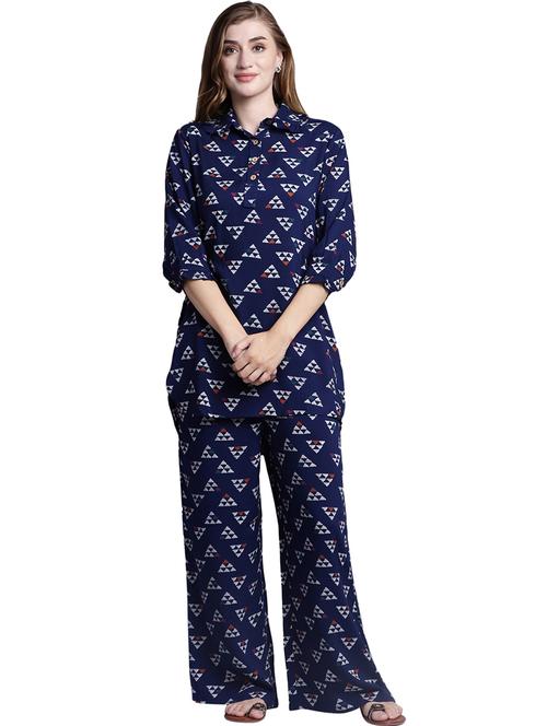 navy blue geometric print co-ord set - 20309417 - Very Small Image - 1