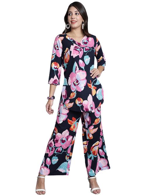 navy blue floral co-ord set - 20309437 - Very Small Image - 1