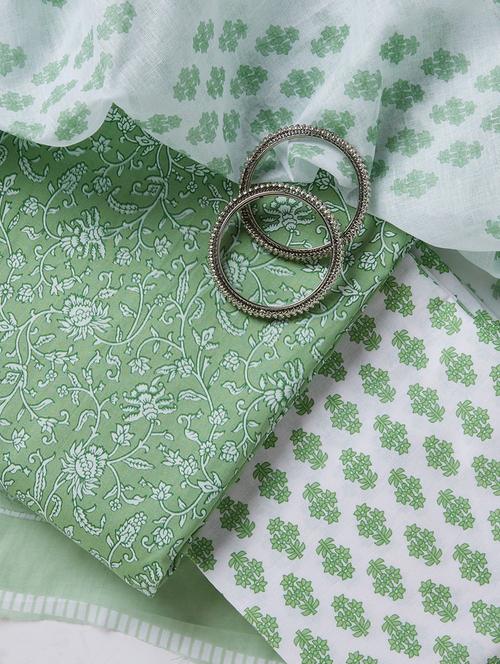 women green floral print unstitched suits - 20310397 - Very Small Image - 1