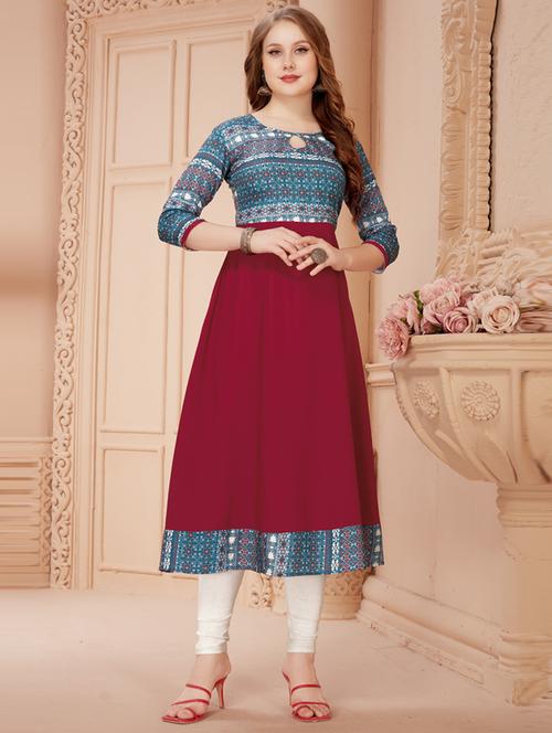 maroon colored a-line kurta - 20310590 - Very Small Image - 1
