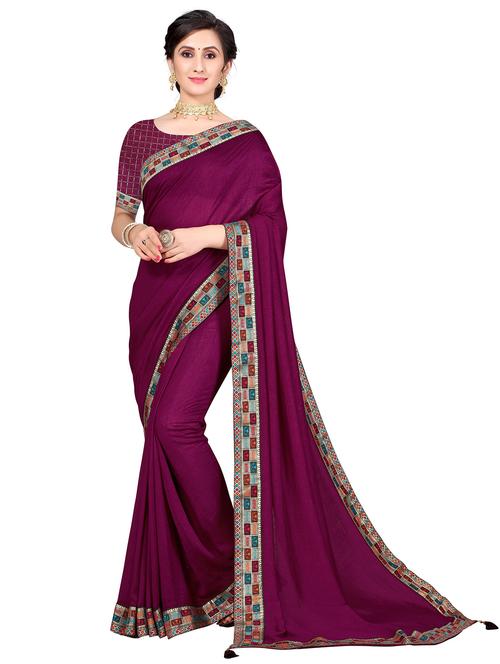 purple colored bordered saree with blouse - 20310725 - Very Small Image - 1