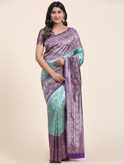 turquoise colored kanjivaram saree with blouse - 20310838 - Very Small Image - 1