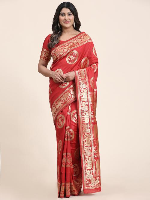 red colored kanjivaram saree with blouse - 20310868 - Very Small Image - 1