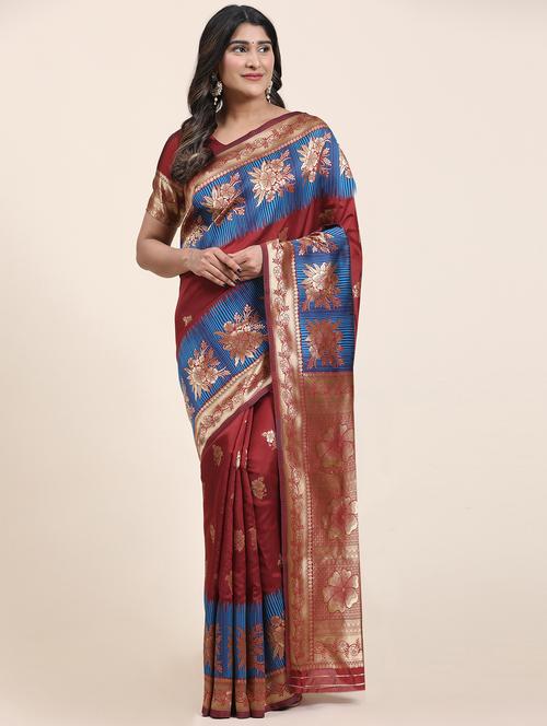 maroon colored kanjivaram saree with blouse - 20310876 - Very Small Image - 1