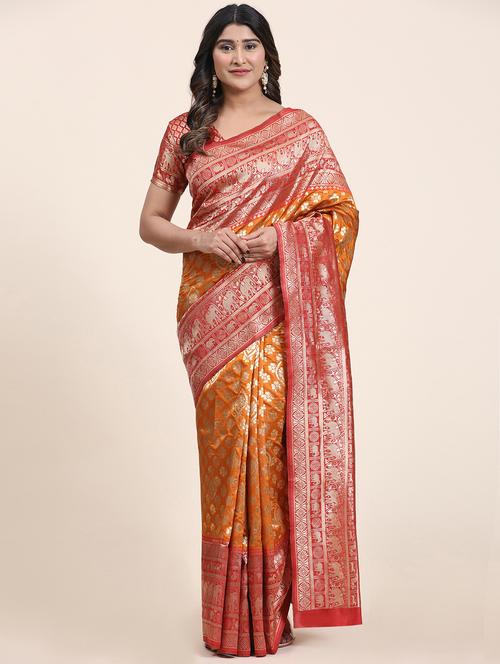 orange colored kanjivaram saree - 20310883 - Very Small Image - 1