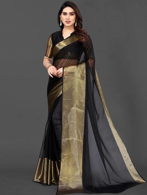 black colored bordered saree with blouse - 20310891 - Very Small Image - 1