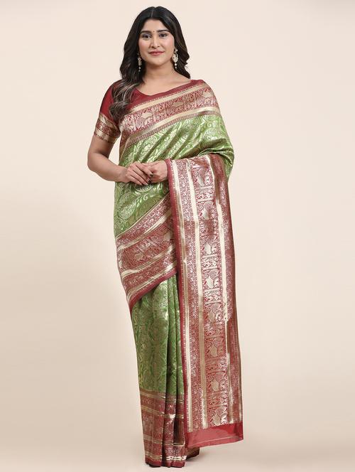 neo mint colored kanjivaram saree with blouse - 20310905 - Very Small Image - 1