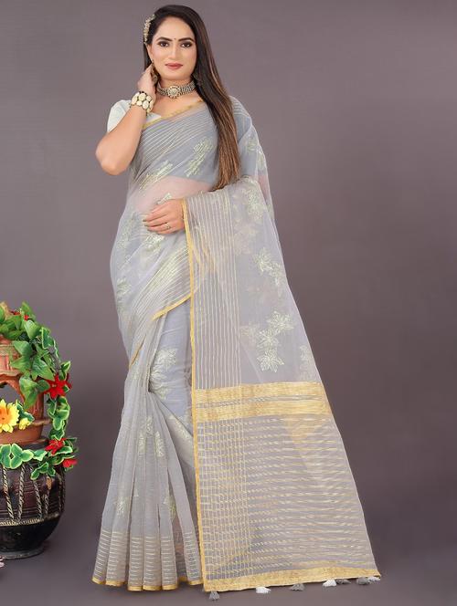 grey colored handloom saree with blouse - 20311006 - Very Small Image - 1