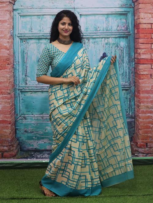 cream colored printed saree - 20312431 - Very Small Image - 1