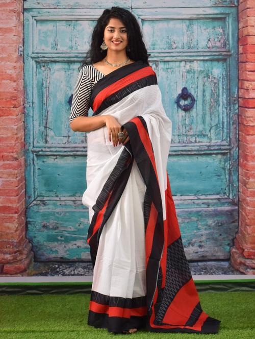 white colored printed saree with blouse - 20312448 - Very Small Image - 1