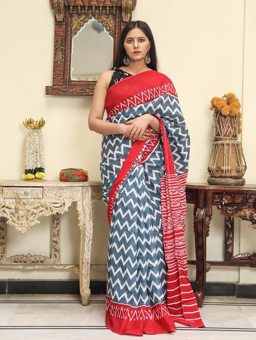 grey colored printed saree with blouse - 20312459 - Very Small Image - 1