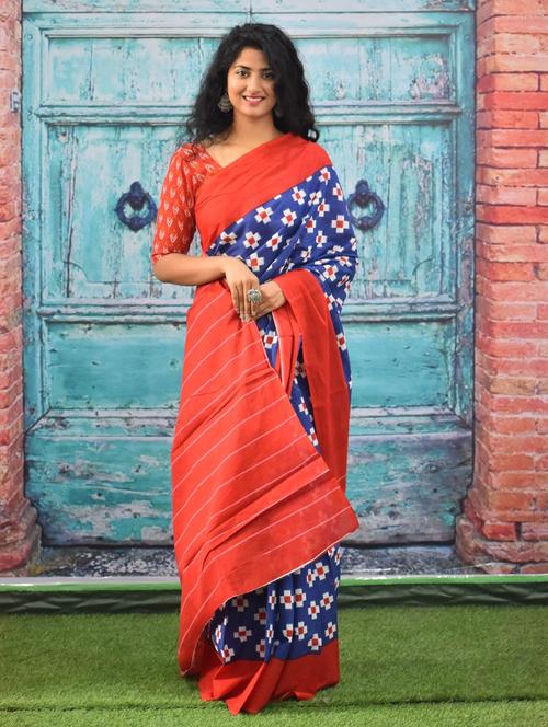 blue colored printed saree with blouse - 20312466 - Very Small Image - 1