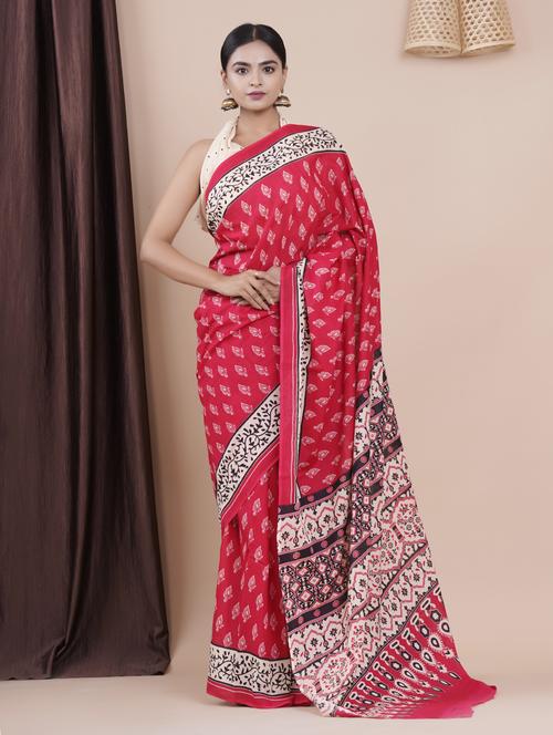 red colored printed saree with blouse - 20312525 - Very Small Image - 1