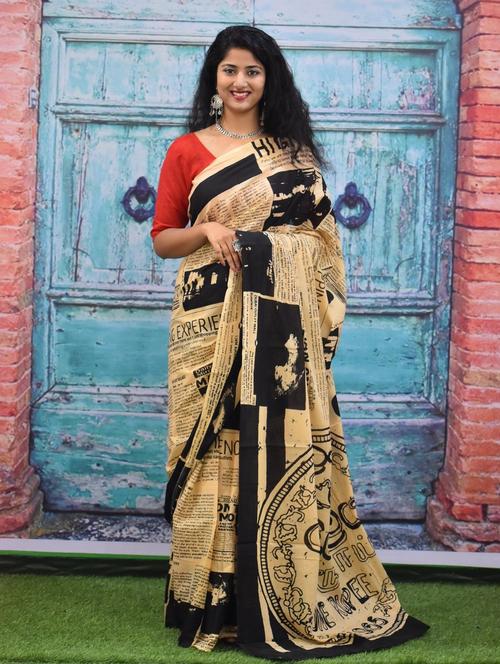cream colored printed saree with blouse - 20312607 - Very Small Image - 1
