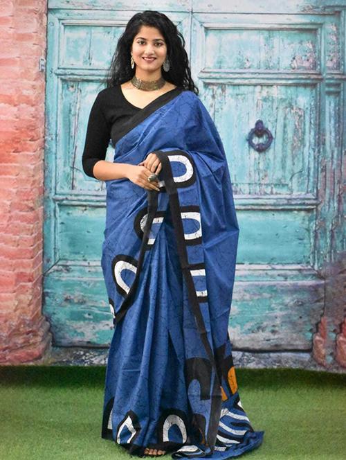 blue colored printed saree with blouse - 20312608 - Very Small Image - 1