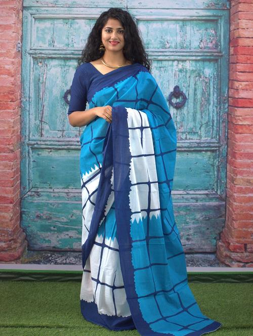 blue colored printed saree - 20312678 - Very Small Image - 1