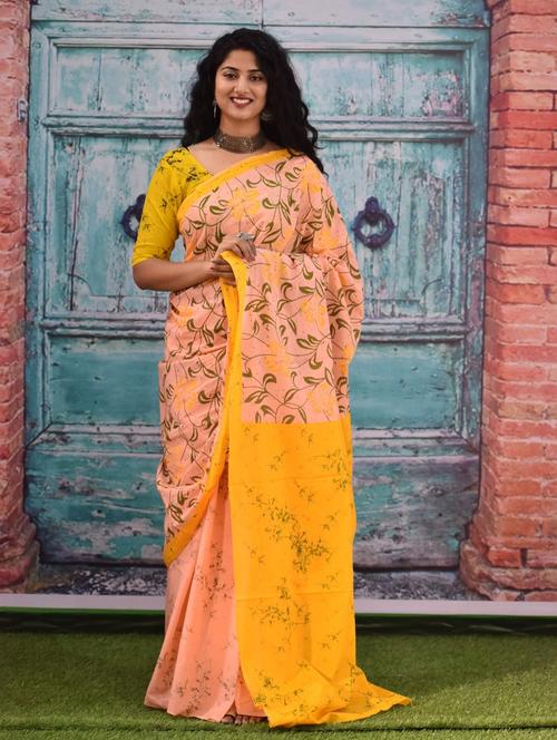 peach colored printed saree with blouse - 20312734 - Very Small Image - 1