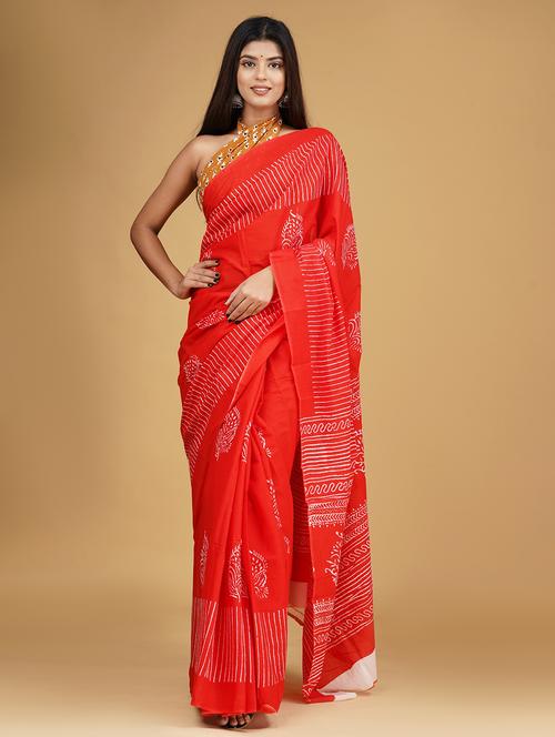 red colored printed saree with blouse - 20312763 - Very Small Image - 1