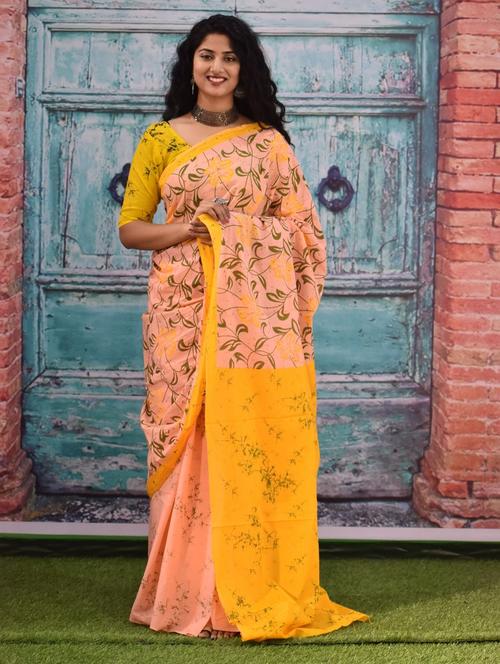 yellow colored printed saree - 20312819 - Very Small Image - 1