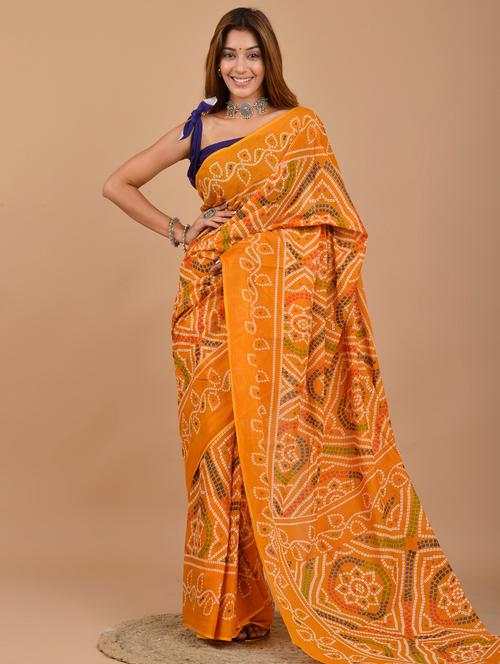 orange colored printed saree - 20312823 - Very Small Image - 1