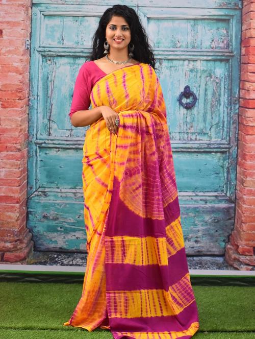 orange colored printed saree with blouse - 20312902 - Very Small Image - 1