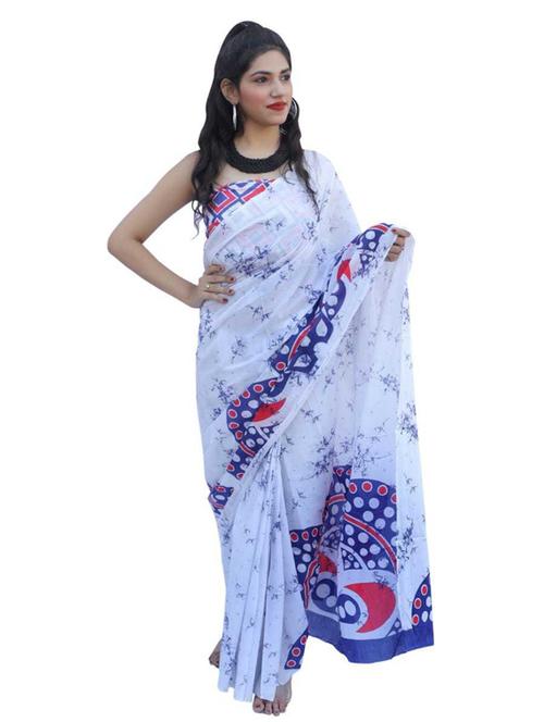 white colored printed saree with blouse - 20312932 - Very Small Image - 1