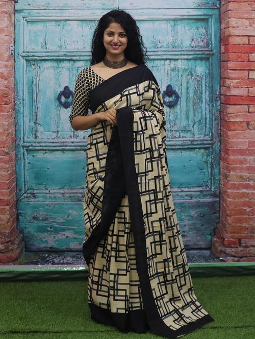 cream colored printed saree with blouse - 20313003 - Very Small Image - 1