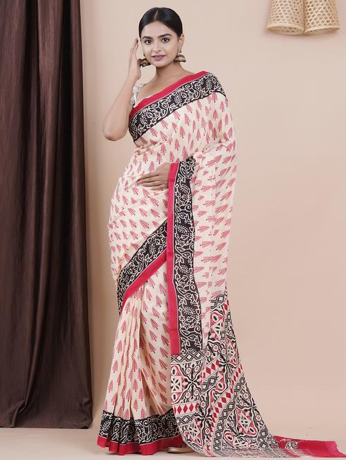 cream colored printed saree - 20313005 - Very Small Image - 1