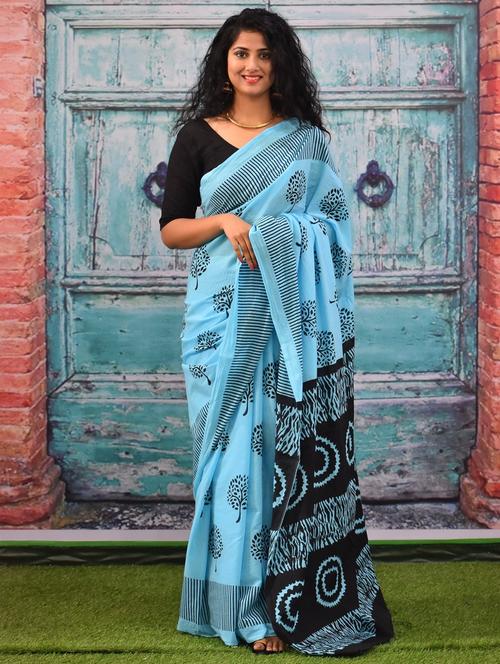 light blue colored printed saree - 20313084 - Very Small Image - 1
