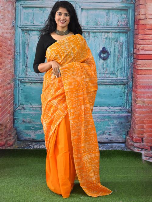 orange colored printed saree with blouse - 20313404 - Very Small Image - 1