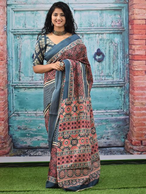 multi colored printed saree with blouse - 20313439 - Very Small Image - 1